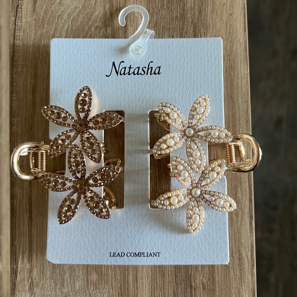 Gold and White Floral Hair Clips